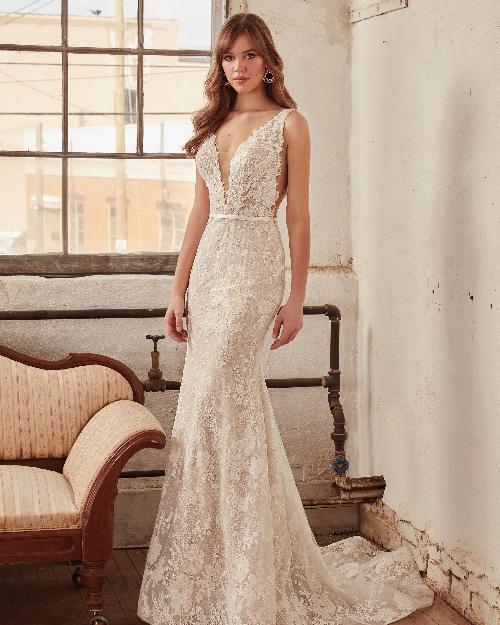 La21231 simple sexy wedding dress with lace and tank straps1